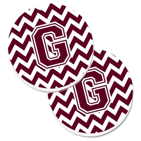 Carolines Treasures Letter G Chevron Maroon and White  Cup Holder Car Coaster, PK2 CJ1051-GCARC